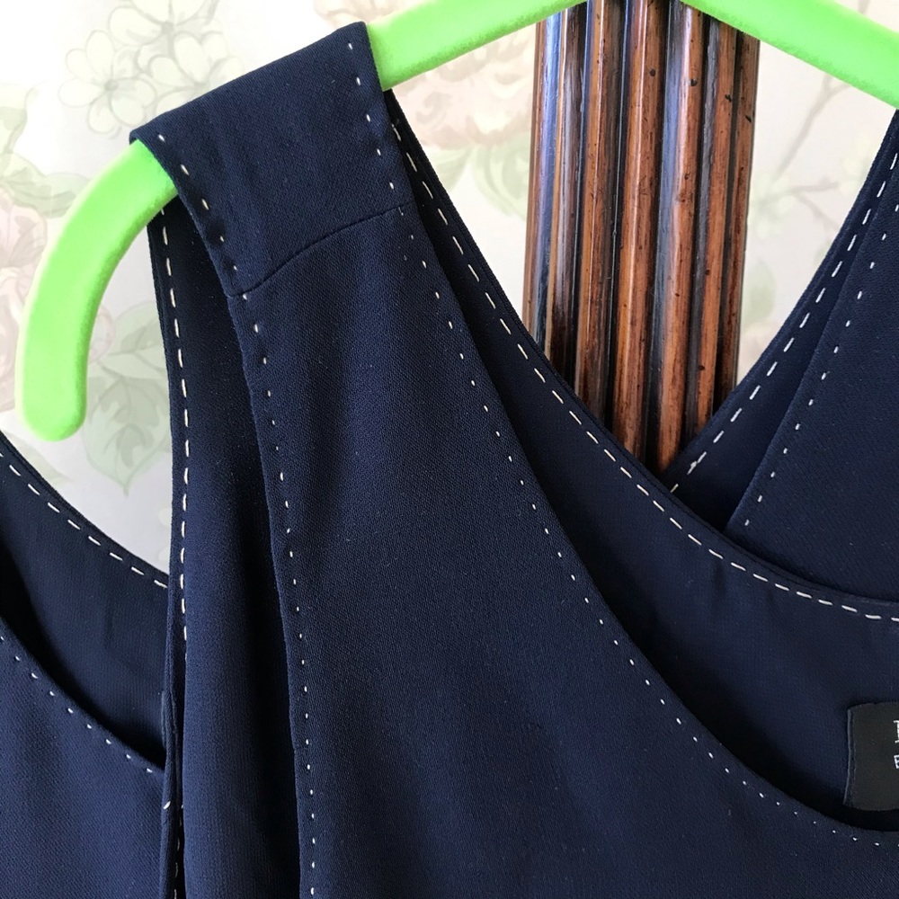 Dana Buchman Navy Tank with Cream Stitching